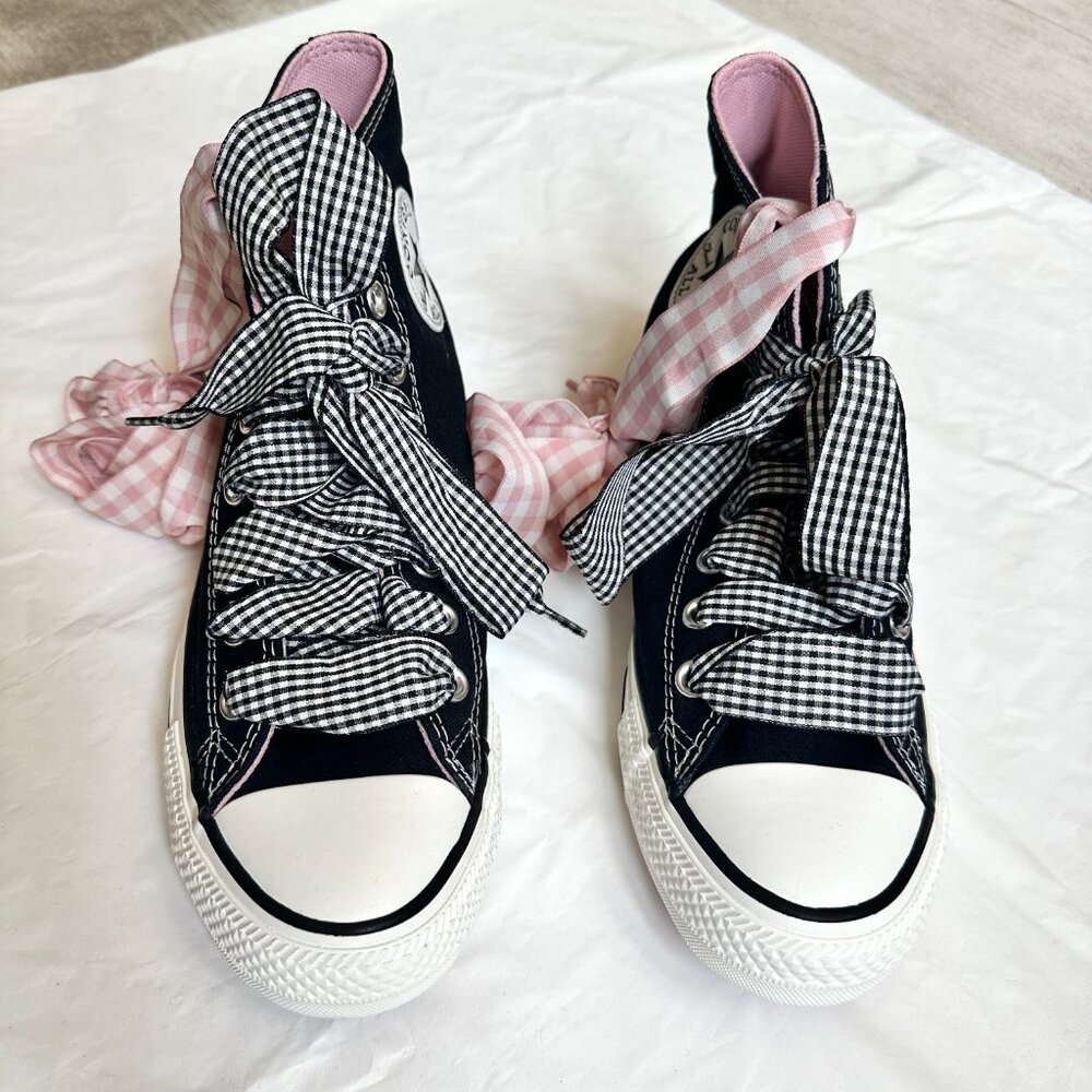 NEW Converse Women Shoes 8.5 Casual Black with Barbie PINK High Top Sneakers - Picture 4 of 9